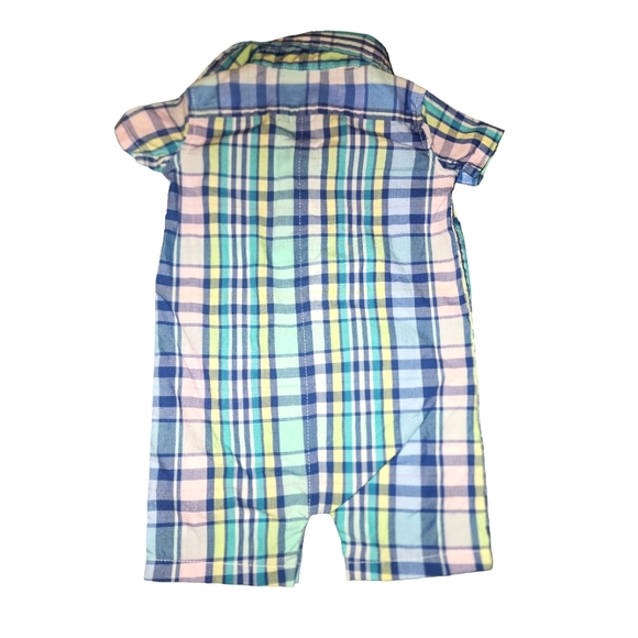 Boys plaid one piece pastel jumper- Crown and Ivy- 3M Button neckline - Picture 2 of 4